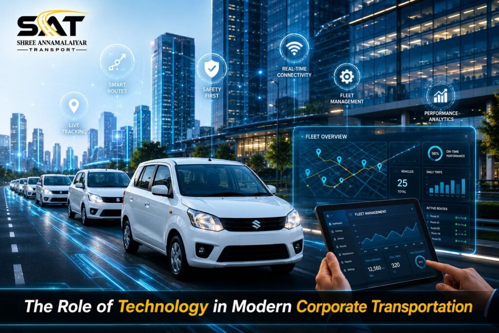 Technology in corporate transportation with smart fleet management and GPS tracking