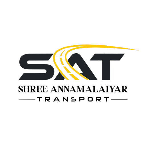 SAT logo with a stylized yellow road forming the letter A, representing Shree Annamalaiyar Transport.