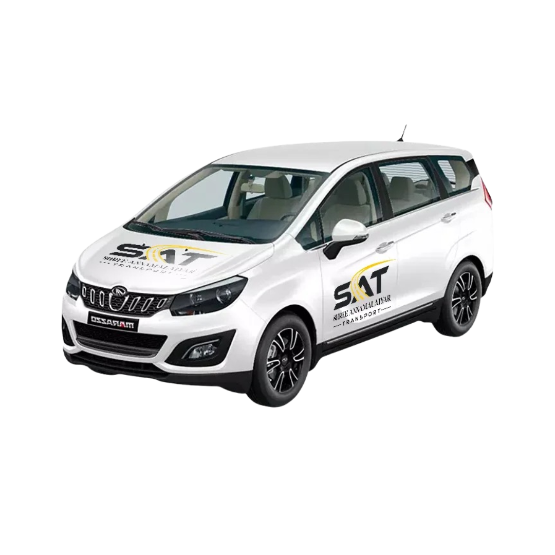 White multi-purpose vehicle branded with SKAT transport logo on a black background.