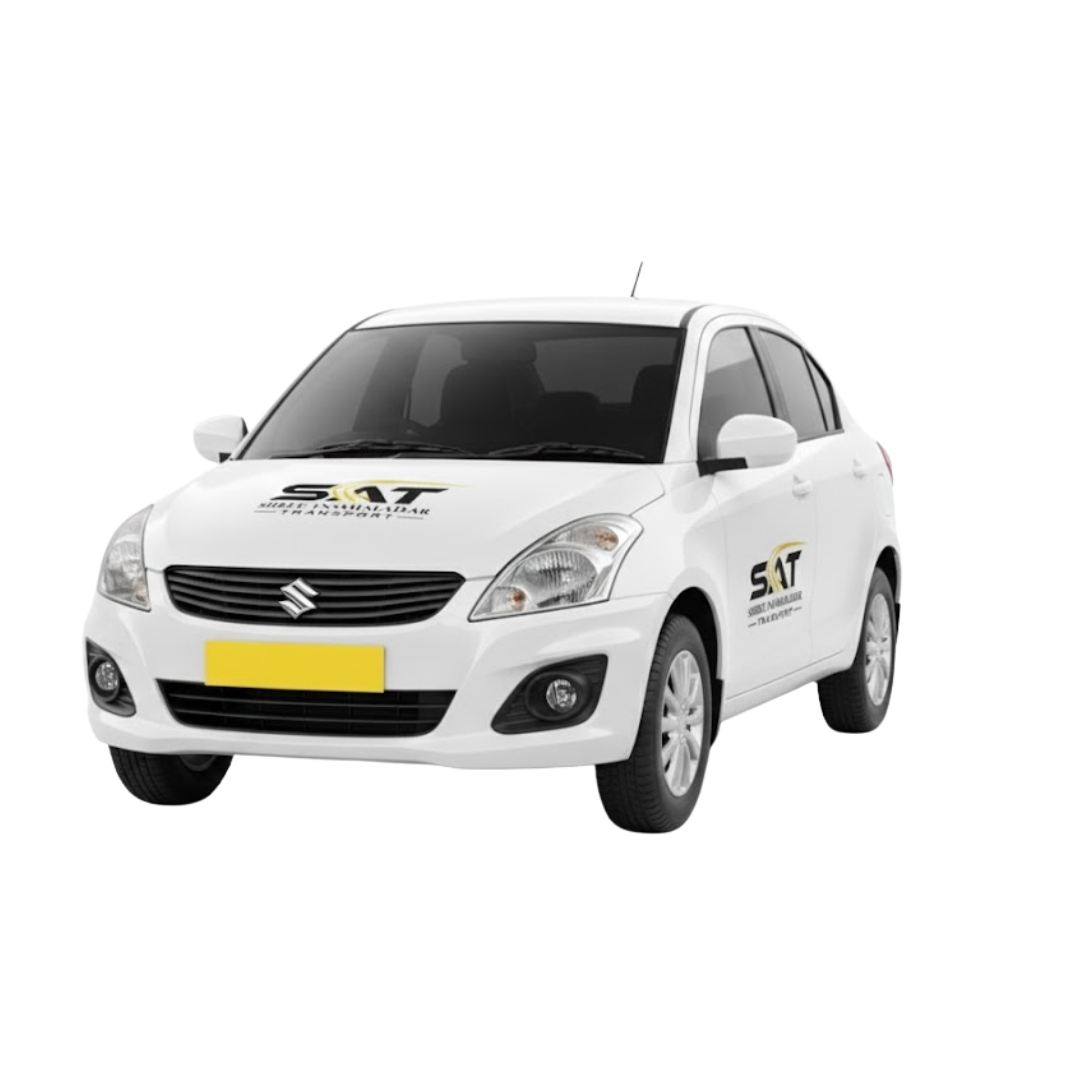 White SAT-branded sedan car on black background, front three-quarter view