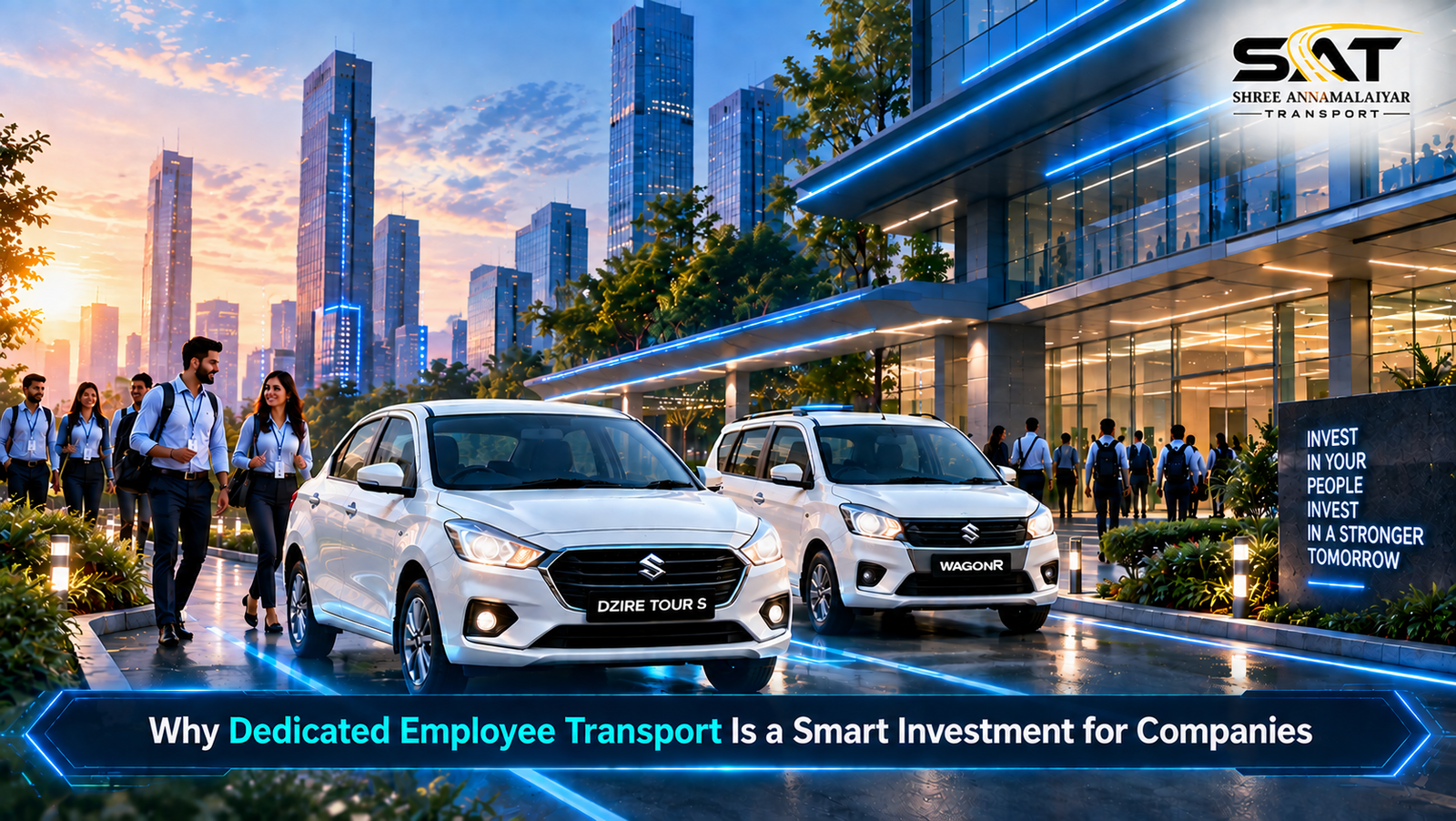 Dedicated employee transport services in Chennai by SAT Transports, offering reliable corporate staff pickup and drop solutions for companies.